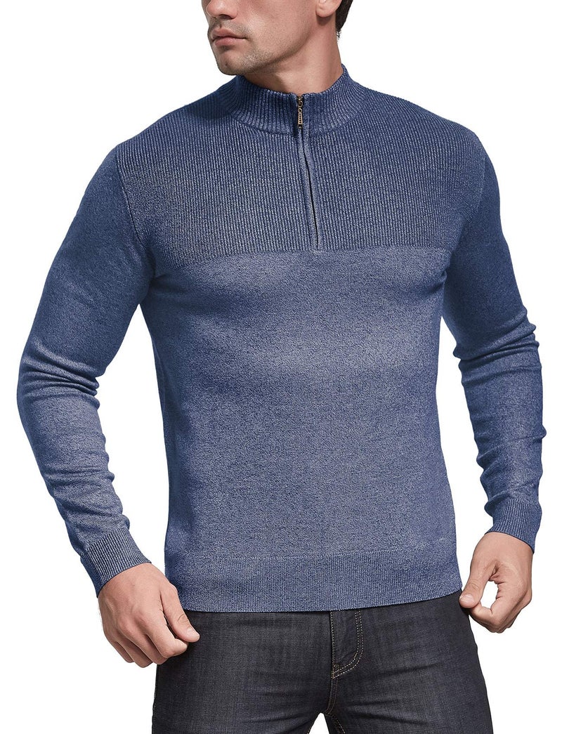 NITAGUT Mens Slim Fit Zip Up Mock Neck Polo Sweater Casual Long Sleeve Sweater and Pullover Sweaters with Ribbing Edge,Vg Navy Blue,Medium - Image 4